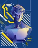 concept of masculine energy or pride month, poster design or banner of David statue presented in pop art cyberpunk vector