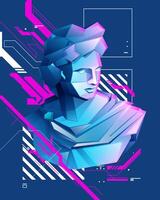 concept of masculine energy or pride month, poster design or banner of Apollo statue presented in pop art cyberpunk vector