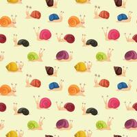 seamless pattern of cute charming funny snails in a cartoon style. Pattern for children's fabric, wrapping, textiles or stationery vector