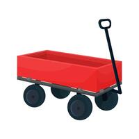 Rectangular red garden cart in cartoon style top and side view. Design a children's toy or for gardening, harvesting, planting seedlings vector