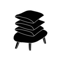Small ottoman with three pillows simple silhouette icon. Furniture and interior decoration and design vector