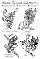 Hand drawn tattoo design set with fantasy ctreatures vector