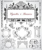 Design set with vintage vignettes, banners and labels for cards, maps, posters vector