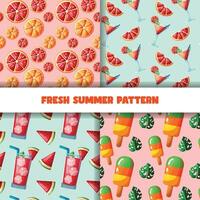 set of fresh summer pattern illustration vector