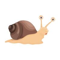 Snail with a brown shell in a cartoon style. Cheerful snail emotional, brooding, comical, lips with the letter o, for children's design or phrases about speed vector