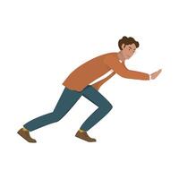 A man in a suit is pushing something. Person manager in the pose of pushing objects. vector