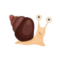 snail with a brown shell in a cartoon style. The snail is a curious, funny and funny emotion. For children's books or memes about speed vector