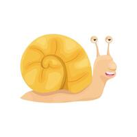 Snail with a yellow shell in a cartoon style. Funny snail emotional, happy, smiling, comic for kids design or speed phrases vector