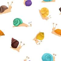 illustration of a seamless pattern of cute charming funny snails in a cartoon style. Pattern for children's fabric, textiles or stationery vector