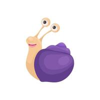 Snail with a purple shell in a cartoon style. Snail - looking out, smiling and funny emotion. For children's books, clothes, postcards vector