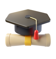 Graduation Hat with Rolled Certificate 3d Object png