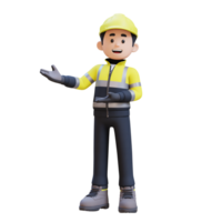 3D Construction Worker Character Presenting to the Right Pose png
