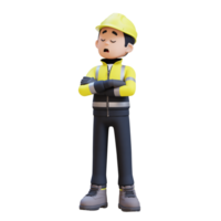 3D Construction Worker Character in Denial or Dissatisfaction Pose png