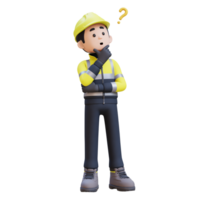 3D Construction Worker Character Confused and Thinking Pose png
