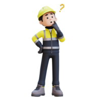 3D Construction Worker Character Confused and Thinking Pose png