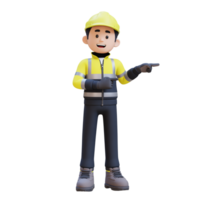3D Construction Worker Character Pointing to the Left Pose png