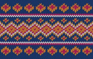 Knitted pattern seamless fabric blue-red color tone. traditional knitted pattern ethnic style. Designed for background ,wallpaper ,carpet ,clothing ,knitted pattern ,fabric ,embroidery ,textile vector