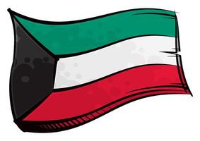 Painted Kuwait flag waving in wind vector