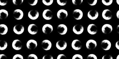 Hand drawn ink circles seamless pattern on black. Trendy monochrome doodles and brush marks. Simple abstract background. Great for textile, fabric, wallpaper, wrapping, scrapbook and packaging vector
