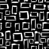 Hand drawn ink squares and rectangles seamless pattern on black. Trendy monochrome doodles and brush marks. Simple abstract background. Great for textile, fabric, wallpaper, wrapping vector