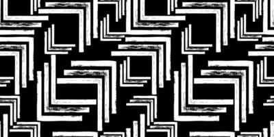 Abstract geometric seamless pattern with white textured lines on black. Repeated geometry brush strokes texture. Great for textile, fabric, wallpaper, wrapping, scrapbook and packaging vector
