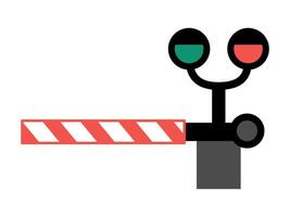 railroad barrier with traffic lights. Railway gate with semaphore icon. Rail way stop sign isolated on white background vector