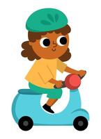 scooter with girl driver icon. Flat kid transport illustration isolated on white background. Active sport equipment sign. Simple active hobby picture. Alternative ecological transportation concept vector