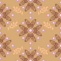 Flower butterfly on brown background pattern. Seamless pattern background. vector