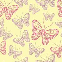 Pink butterfly on yellow background pattern. Seamless pattern background. vector
