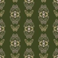 Butterfly and flower on green background pattern. Seamless pattern background. vector