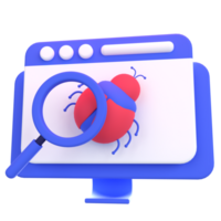 Web Optimization 3D icon concept. 3d illustration of bug searching png