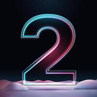 3D number 2 with neon light insight. Glass symbol with sparkles and winter background. Futuristic holiday decoration. Element for design poster, advertisign or game vector