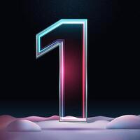 3D number with neon light insight. Glass symbol with sparkles and winter background. Futuristic holiday decoration. Element for design poster, advertisign or game vector