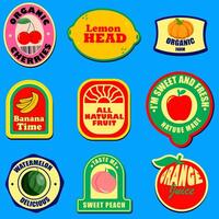 Set of seasonal fruits and vegetables stickers and marks or badges template for packaging. vector