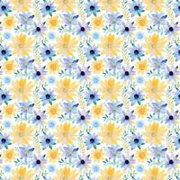 Summer floral design that is repeated in alternating shades of blue, yellow, and white for printing on textiles, clothing, and bed linens vector