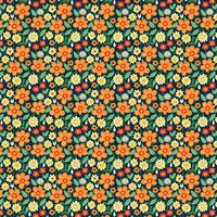 Orange and yellow flowers repeated in a pattern. A range of flowers and foliage are used in the design to produce a calming and eye-catching visual impact. vector