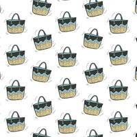 Repeating pattern of tote bags with wave-like designs in shades of blue and beige, giving a nautical and serene vibe vector