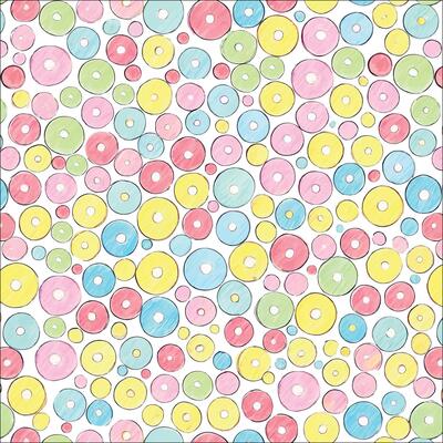 Using pencils or markers, a vibrant and vivid design composed of circles in various pink, blue, and yellow hues was created.