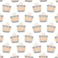 Repeating summer pattern of beach tote bags with anchor designs in a soft, neutral color palette. Travel, road, luggage vector