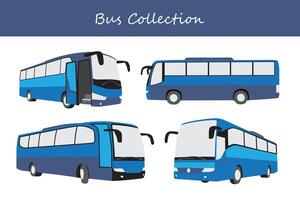 bus collection. bus in different poses vector