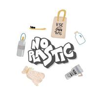 Plastic free concept with text and symbols. vector