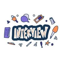 Interview design poster. text with signs. vector