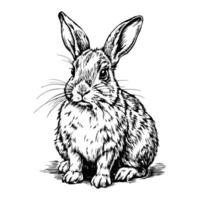 Sketch of a rabbit sitting with its head raised on a white background vector