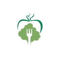 Food Logo with Fork and Leaf or vegerables vector