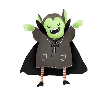 happy halloween hand drawn illustration with monsters. Horror for kids. Autumn design
