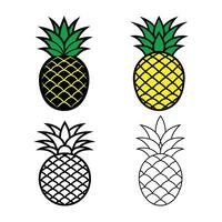 Pineapple fruit picon design template isolated bundle set Illustration. vector