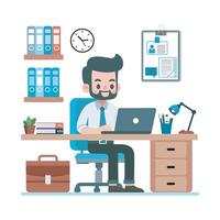 Flat design of cartoon character of office man working. vector