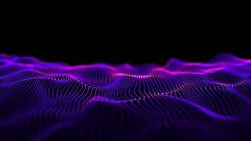 Purple waves on a black background. Digital sea, graphic landscape, typography map. Wavy space. Sci-fi microworld. 3D looped bg data flow concept. A blue high-tech field with luminous lines form video