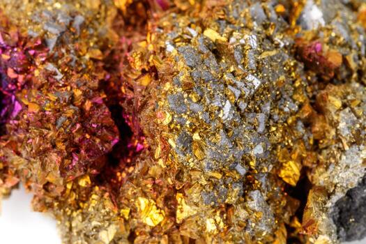 macro mineral Roca calcopirita en un blanco antecedentes foto