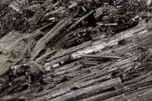 Macro stone black mineral tourmaline Scherl on white background photo